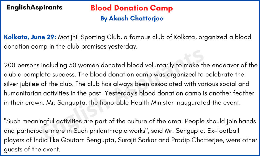 Write a Report on Blood Donation Camp