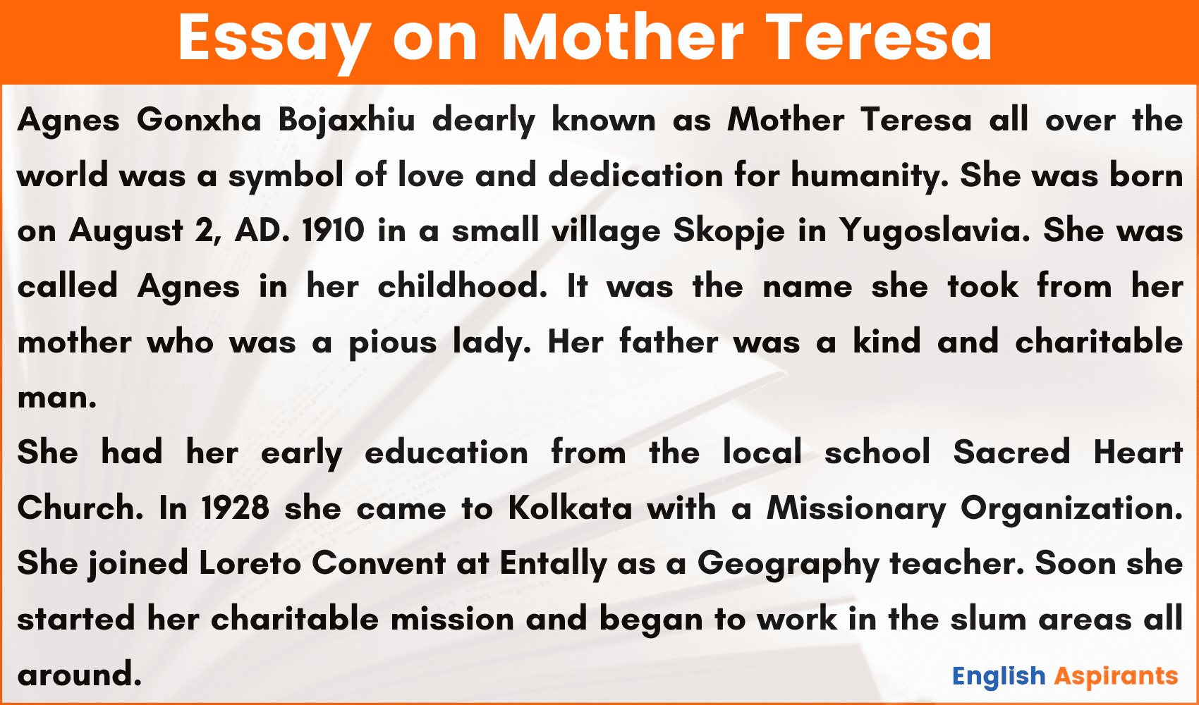 mother teresa essay paragraph