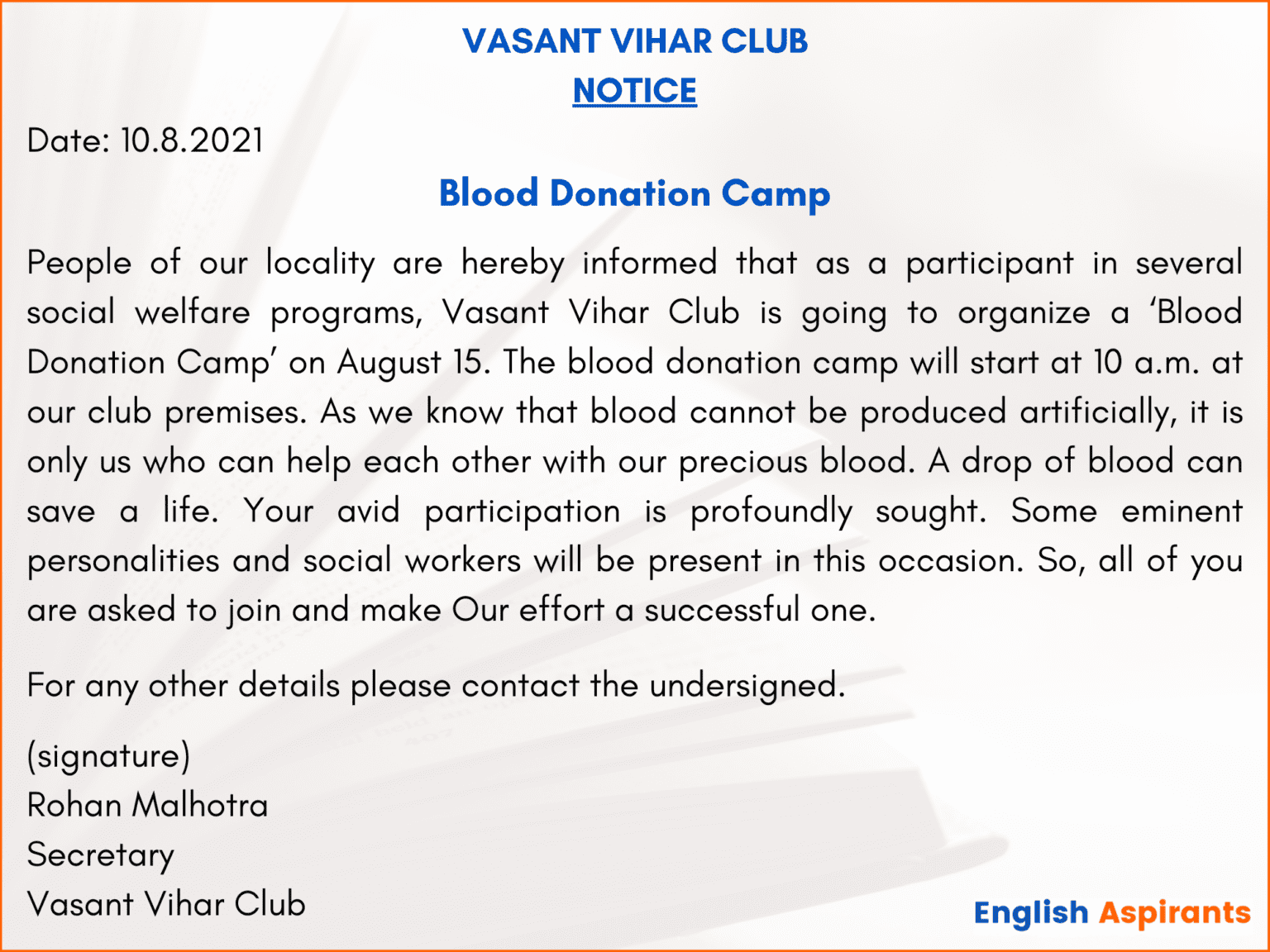 speech writing blood donation camp in your college