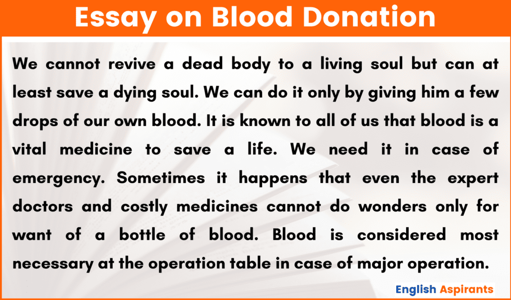 blood donation essay writing in english