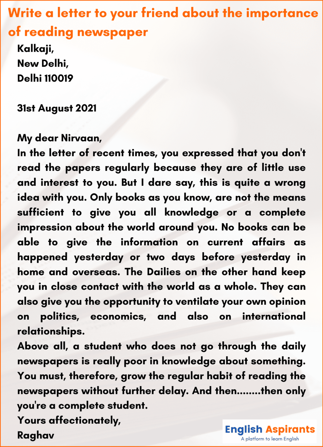 Letter to Your Friend About the Importance of Reading Newspaper