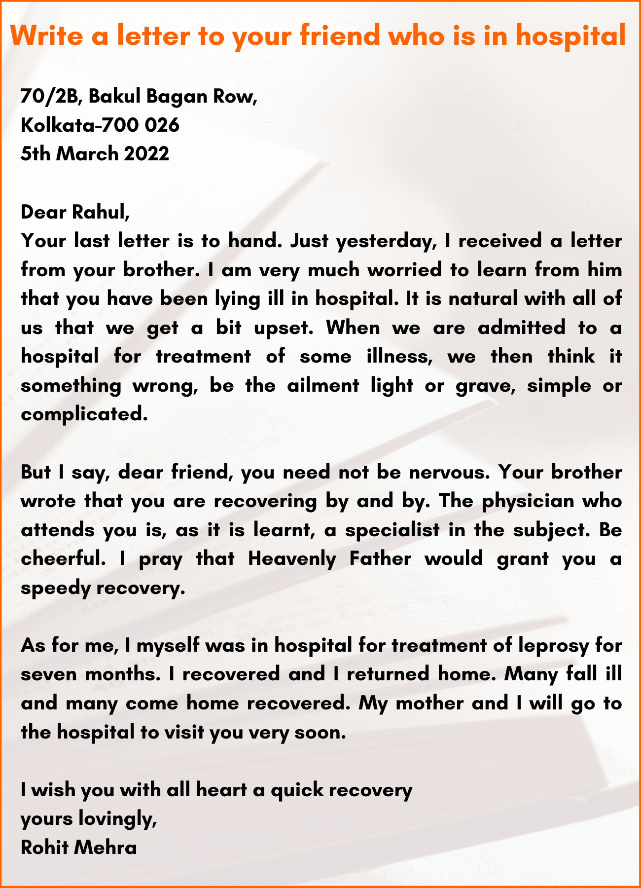 write a letter to your friend who is in hospital