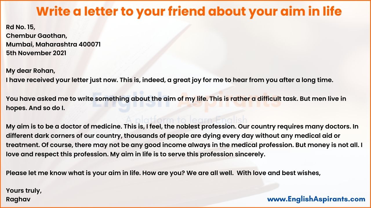 Write a Letter to Your Friend About Your Aim in Life