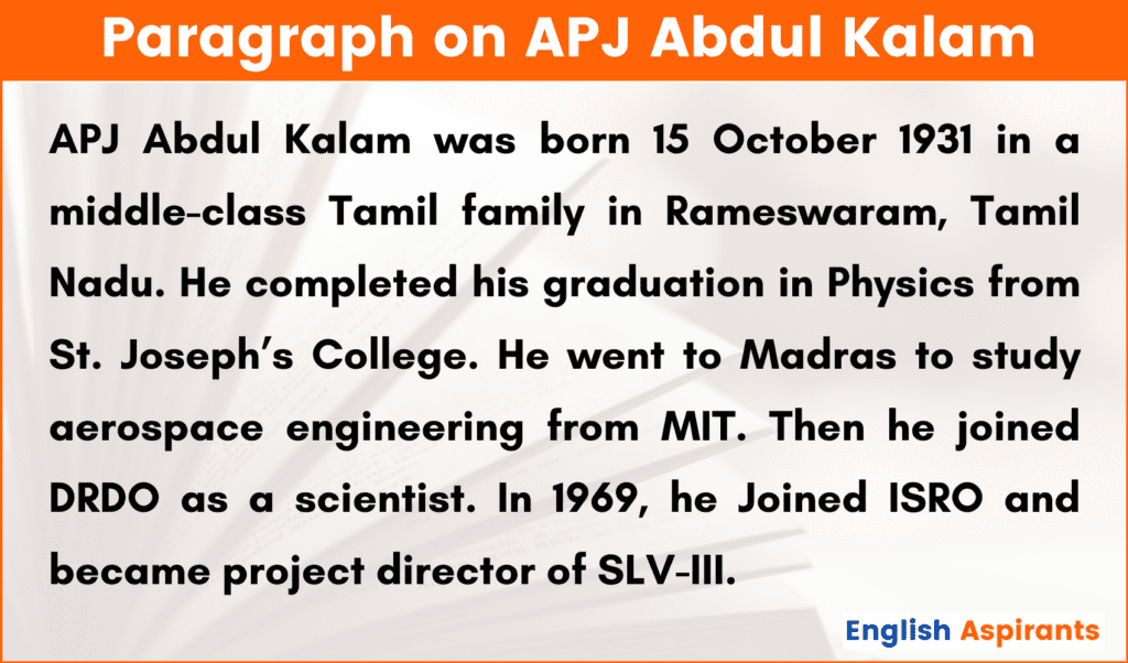 Paragraph on APJ Abdul Kalam in English