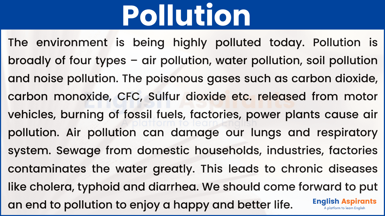 pollution essay in english class 1