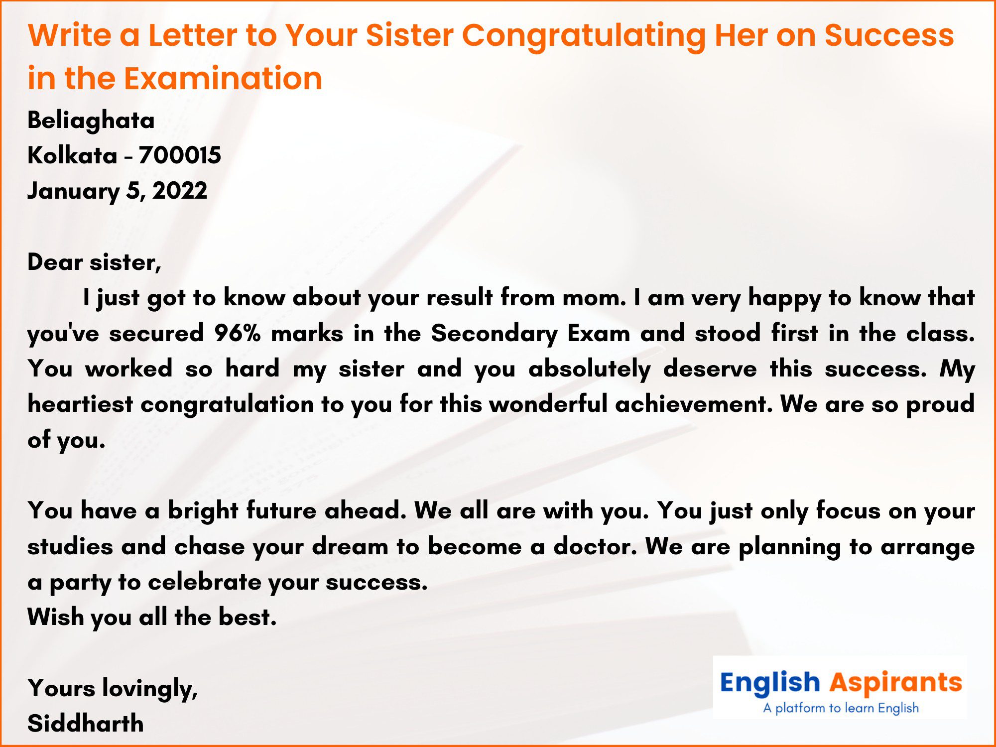 Letter to Your Sister Congratulating Her on Success in the Examination