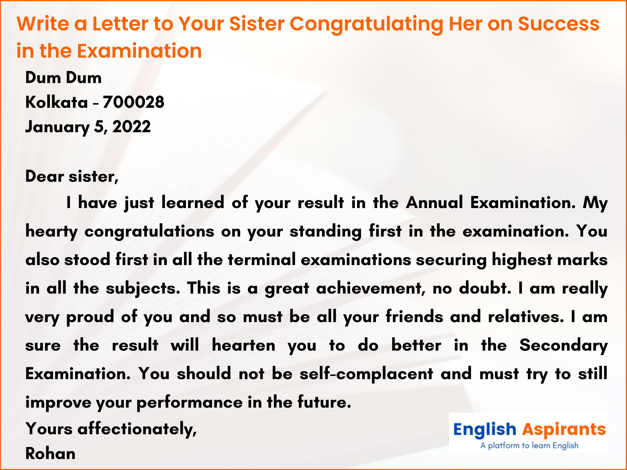 Letter to Your Sister Congratulating Her on Success in the Examination