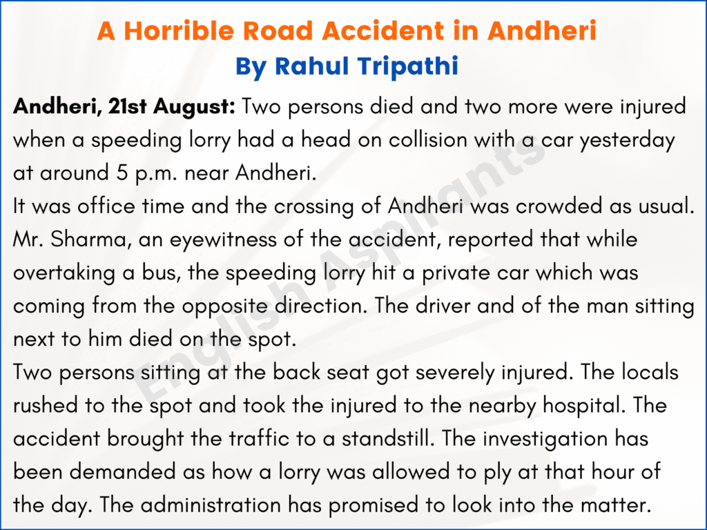 Write a Report on Road Accident