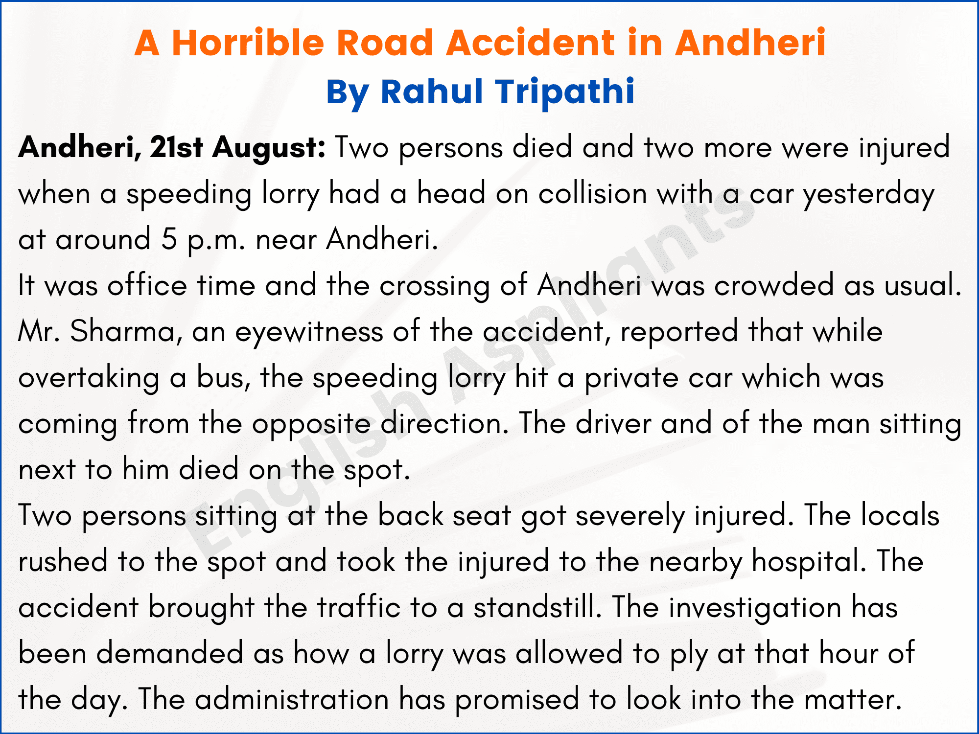 newspaper-report-writing-road-accident