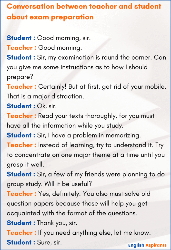 Conversation between teacher and student about exam preparation