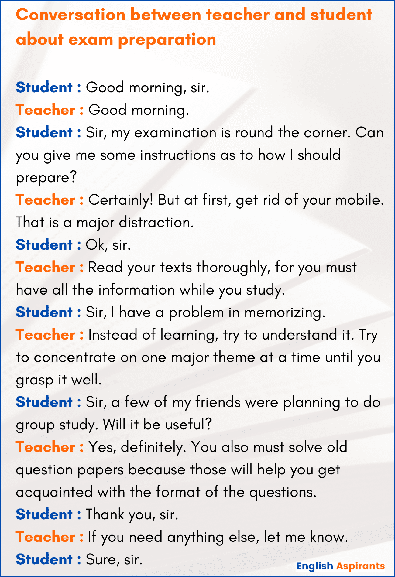 teacher homework conversation