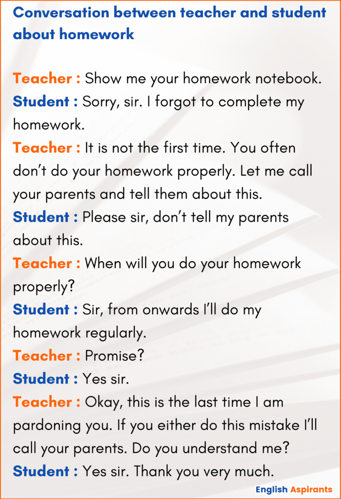 Conversation between teacher and student about homework