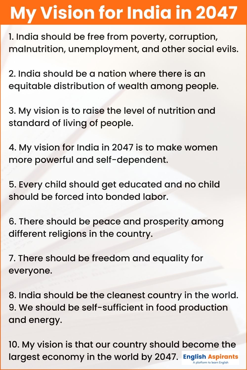 My Vision for India in 2047 10 lines in English