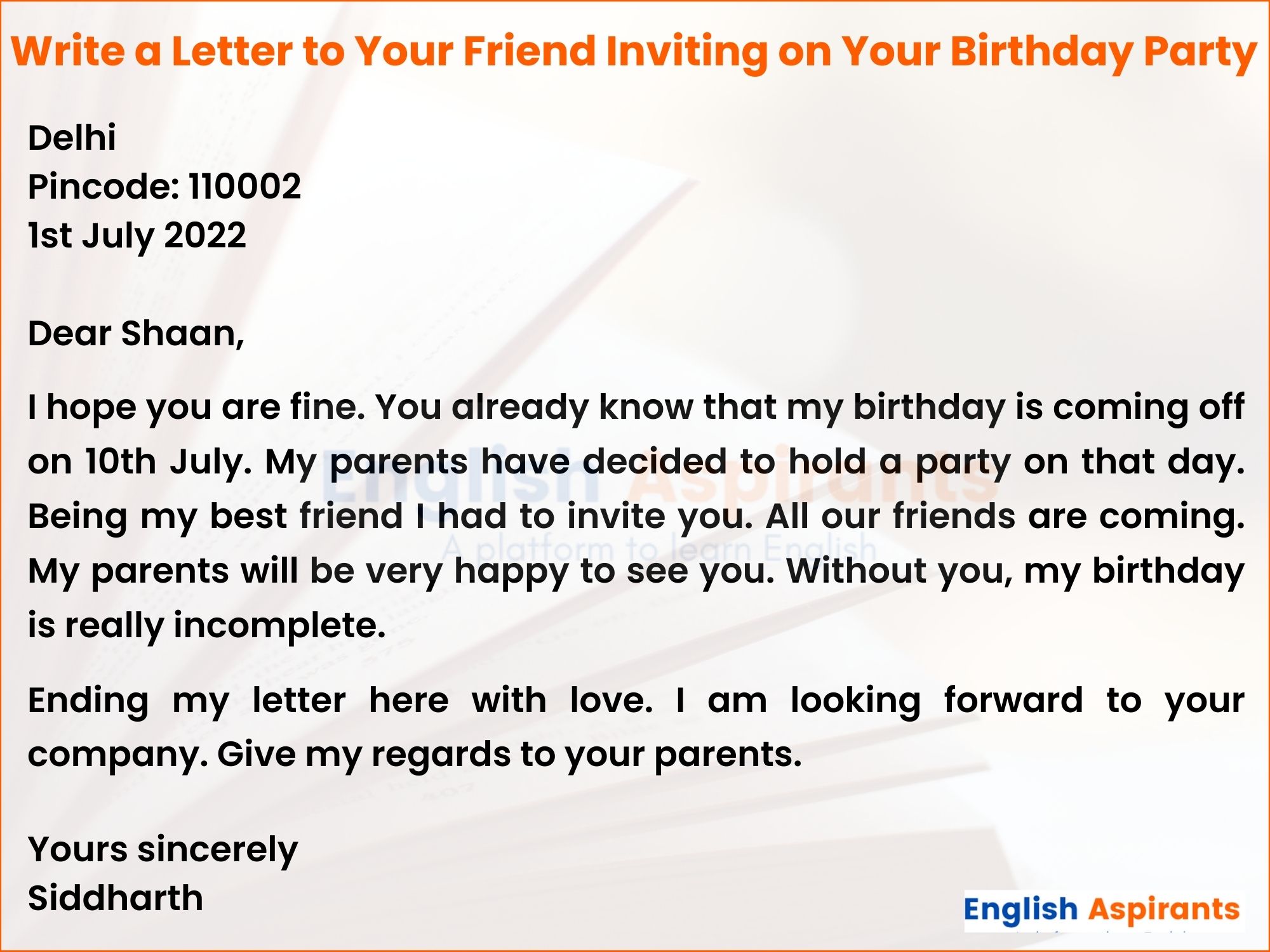 write a letter to your friend inviting on your birthday party