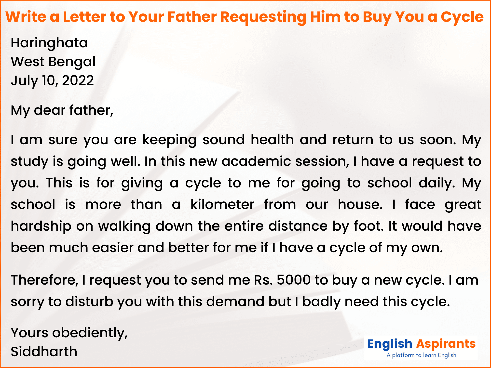 Write a Letter to Your Father Requesting Him to Buy You a Cycle