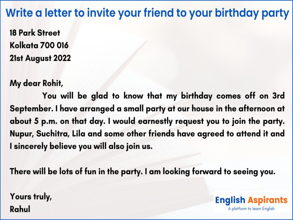 Write a letter to invite your friend to your birthday party