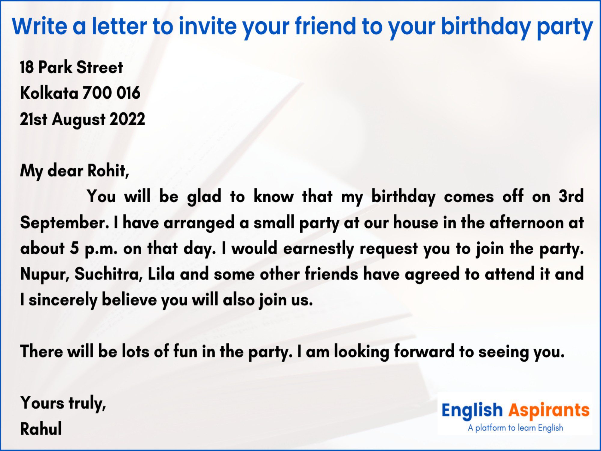 Write A Letter To Invite Your Friend To Your Birthday Party 6 Examples 