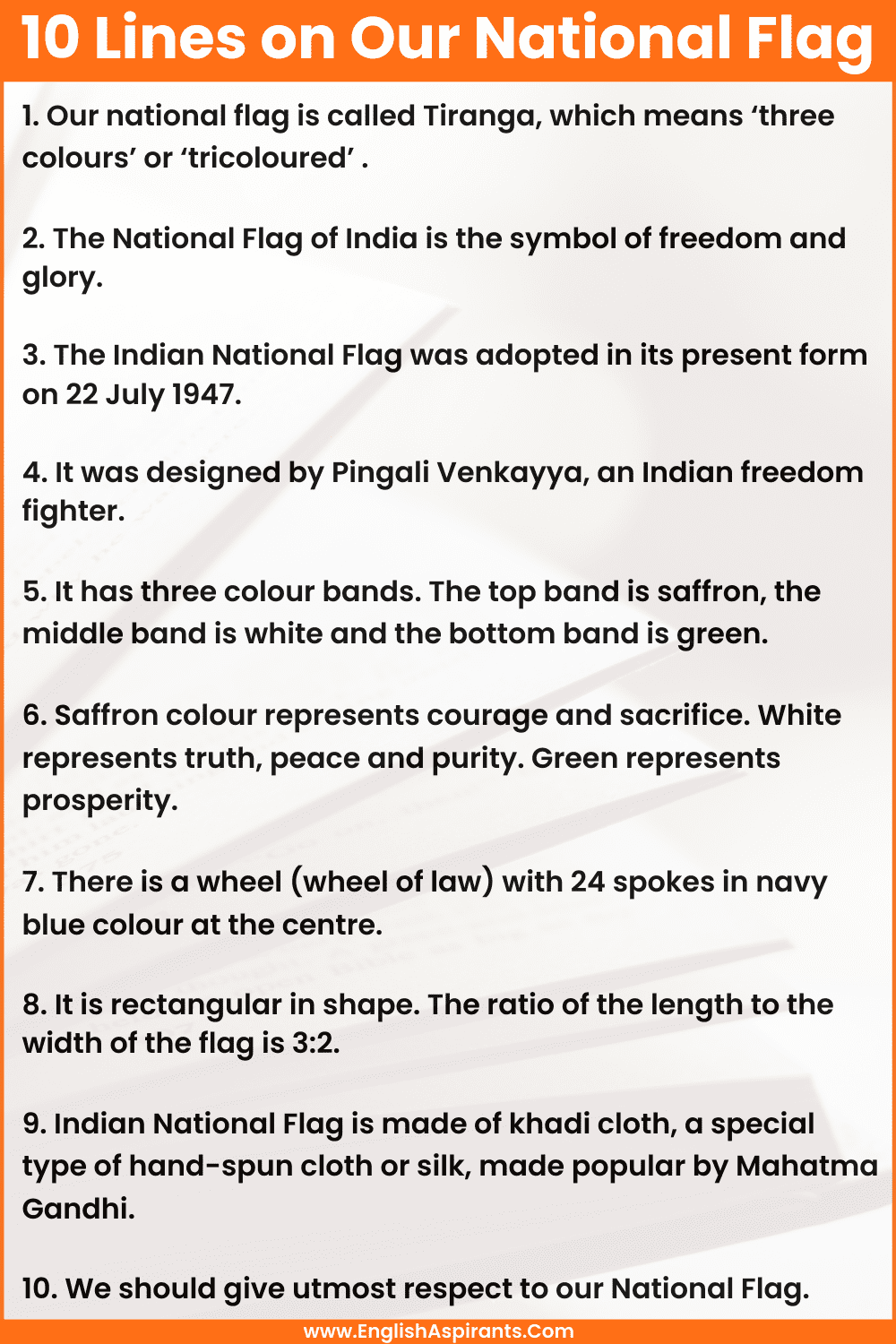 10 Lines on Our National Flag