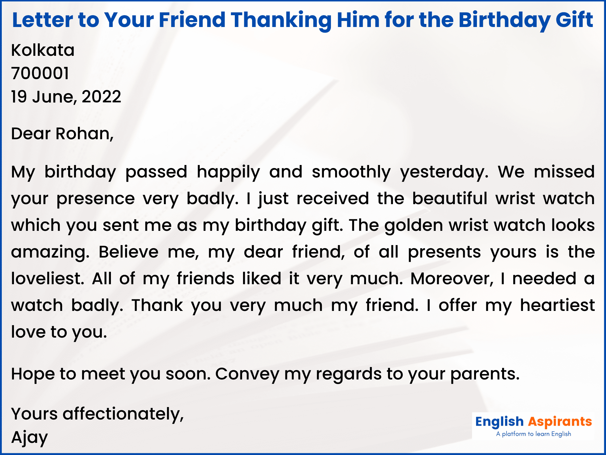 Write a Letter to Your Friend Thanking Him for the Birthday Gift He Sent You