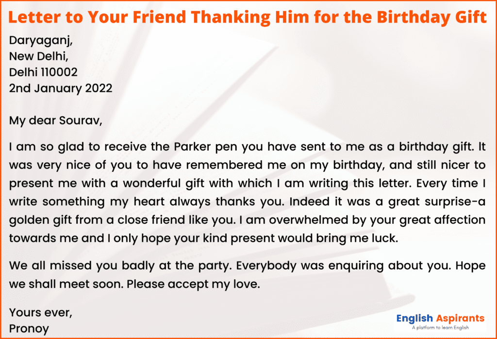 Letter To Your Friend Thanking Him For The Birthday Gift 3 Examples 