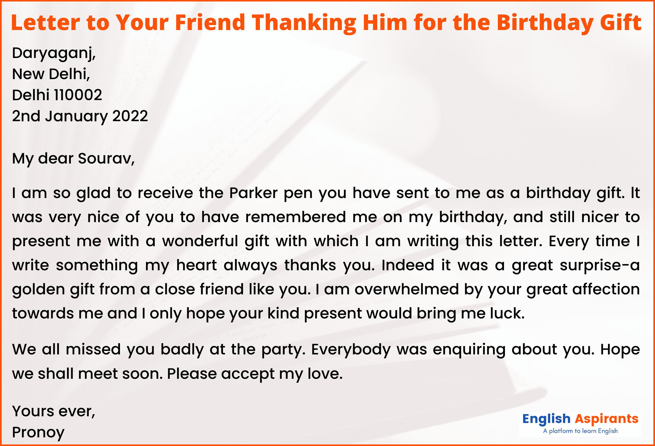 Write a Letter to Your Friend Thanking Him for the Birthday Gift 