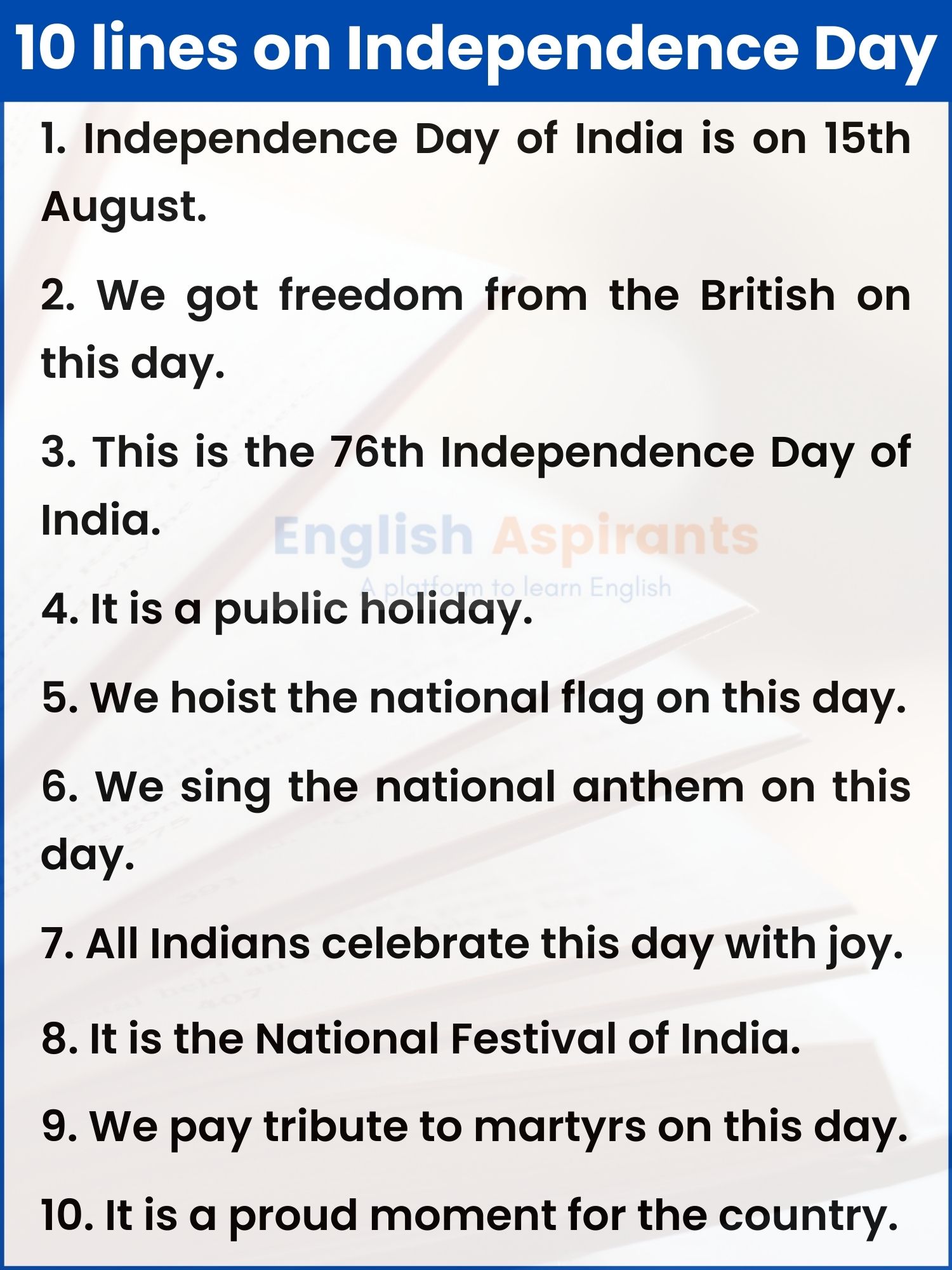 10 lines on Independence Day