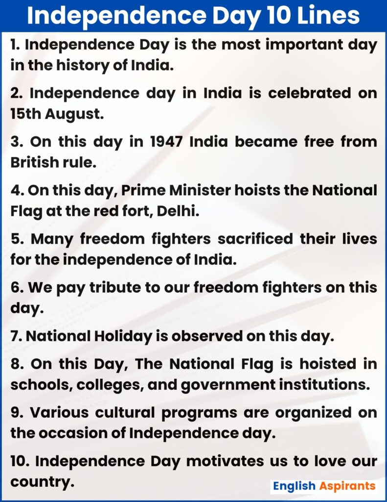 10 Lines on Independence Day of India for Students [2024]
