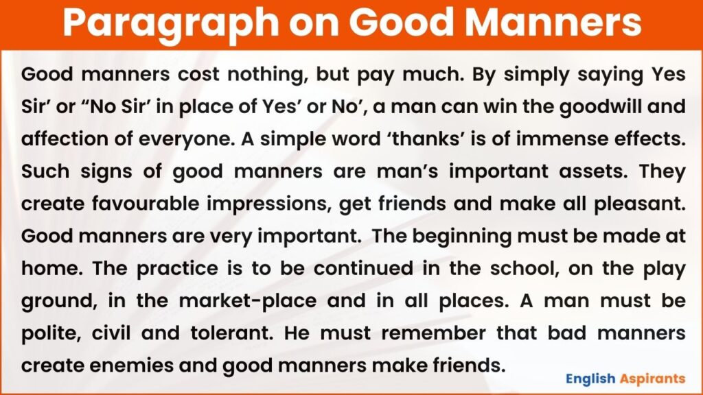 paragraph good manners essay in english