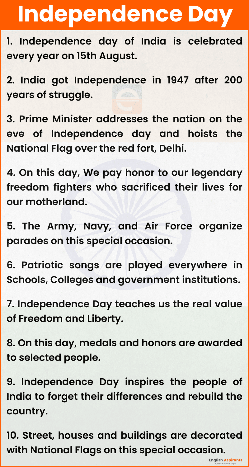 Independence Day Essay 10 Lines