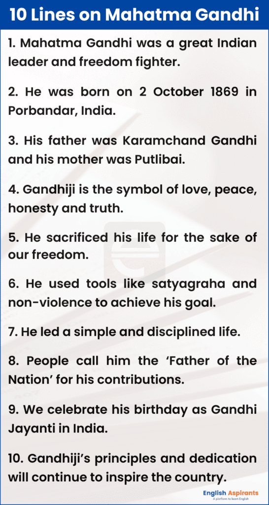 10 Lines on Mahatma Gandhi in English [2024] - EnglishAspirants