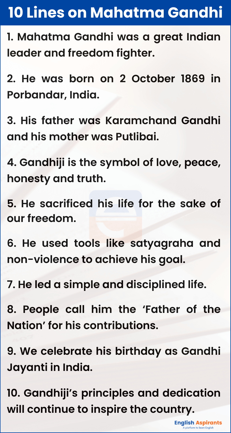 Mahatma Gandhi Essay in English 10 lines
