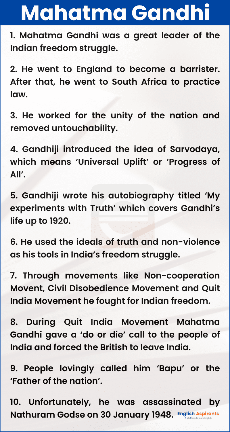 10 lines about Mahatma Gandhi 