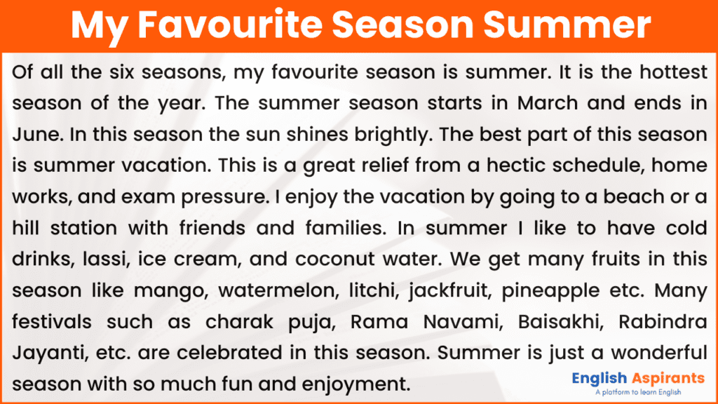 my favourite season summer essay for class 8