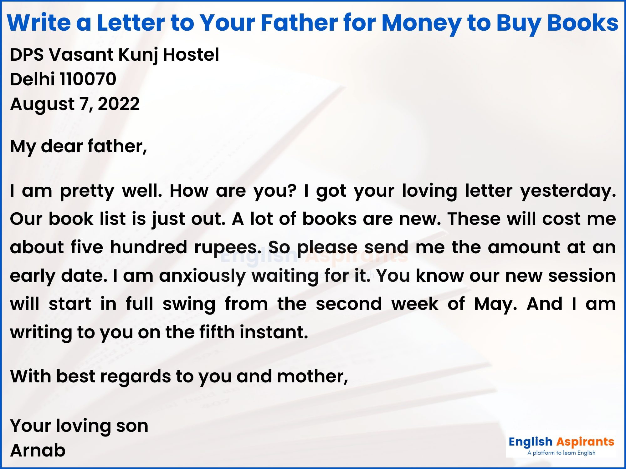 Write a Letter to Your Father for Money to Buy Books