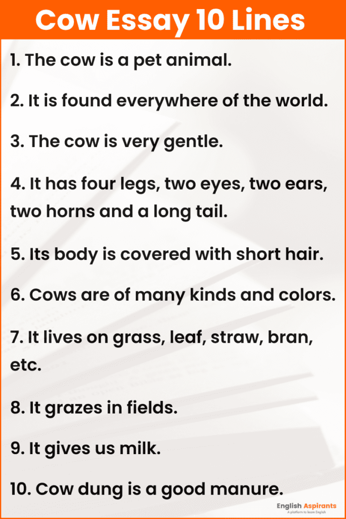 the cow essay in english 10 lines for class 3