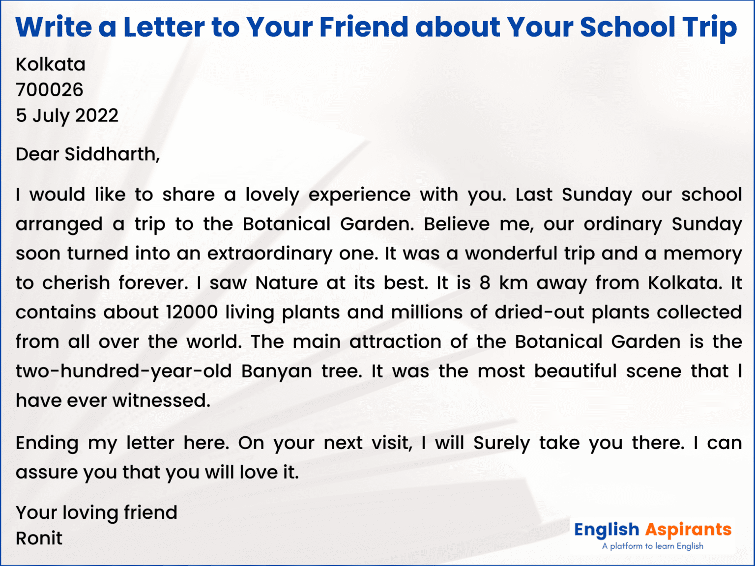 informal letter school trip