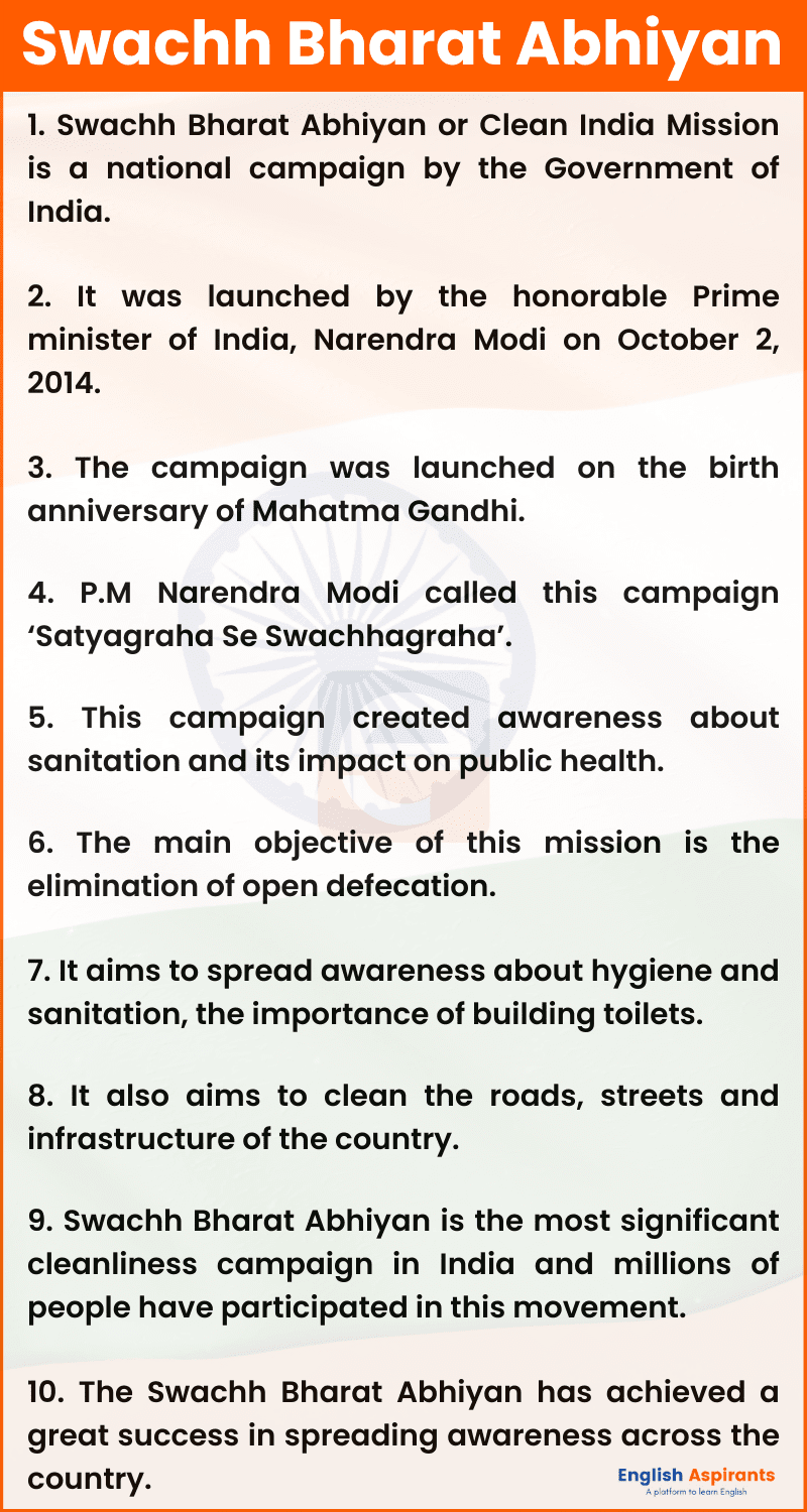 10 lines on Swachh Bharat Abhiyan in english