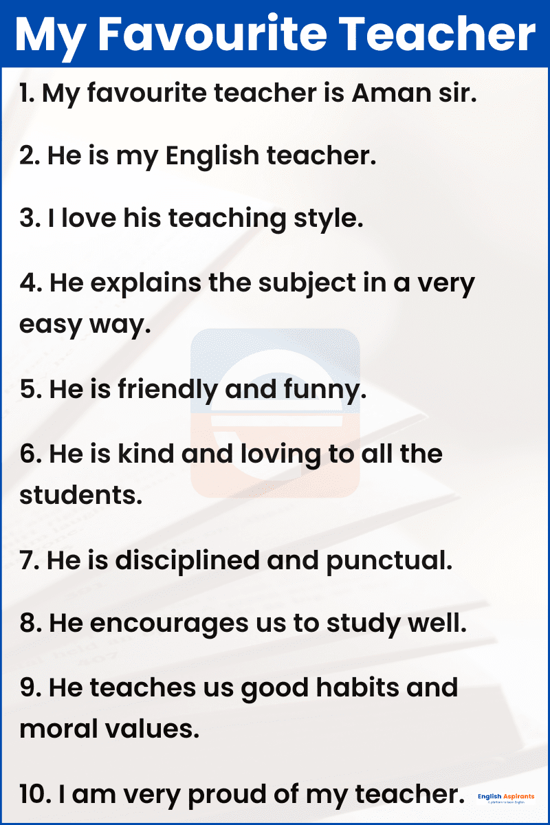 my favourite teacher essay 10 lines in english