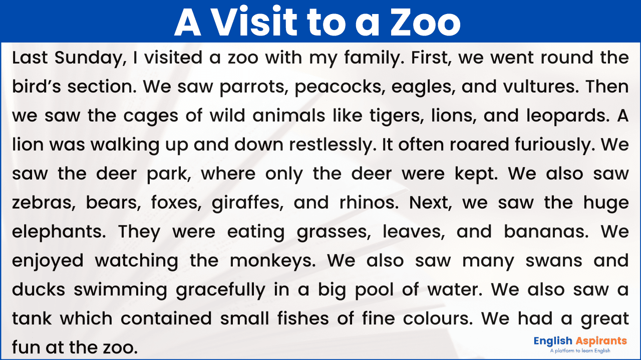 a visit to a zoo essay 50 words