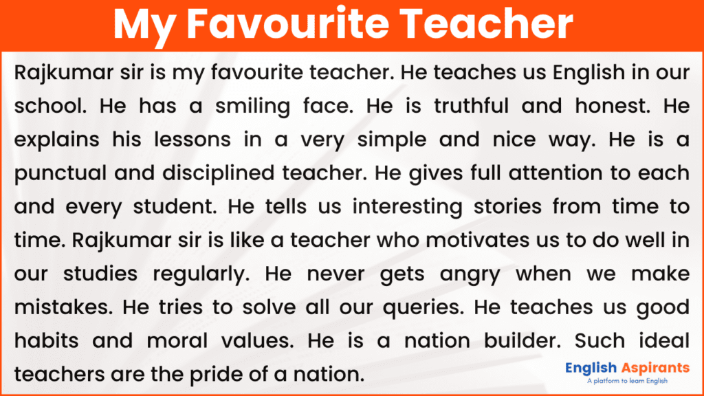 my favourite teacher essay in english for class 2