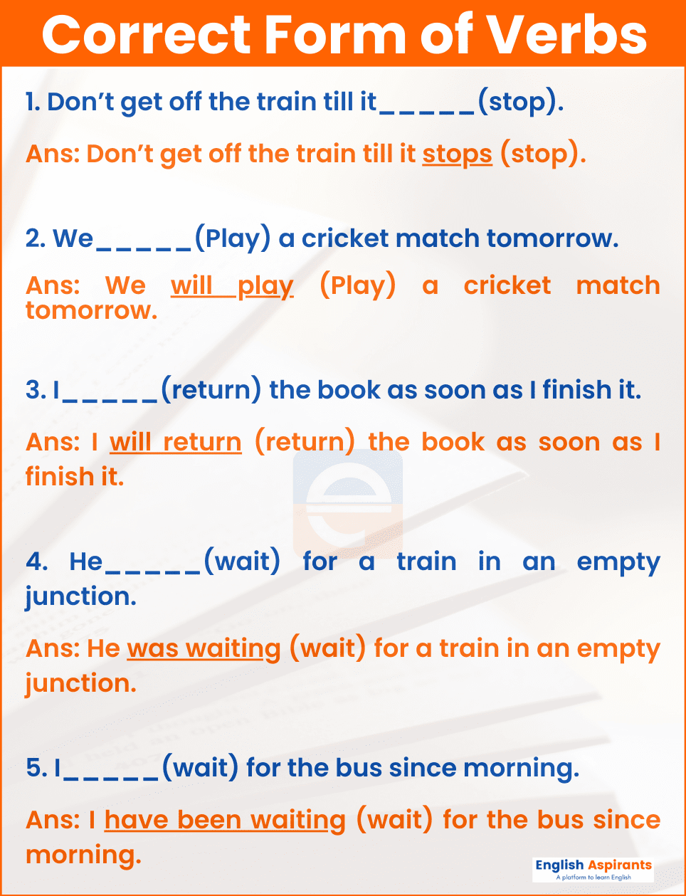 Fill In The Blanks With Correct Form Of Verb Exercise With Answer