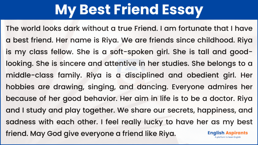 My Best Friend Essay In English 100 150 200 300 500 Words