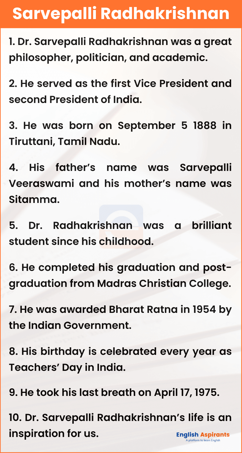 10 Lines on Dr Sarvepalli Radhakrishnan in English [2024]