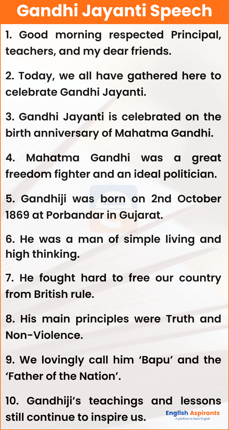 Gandhi Jayanti Speech In English 10 Lines 2nd October 2023