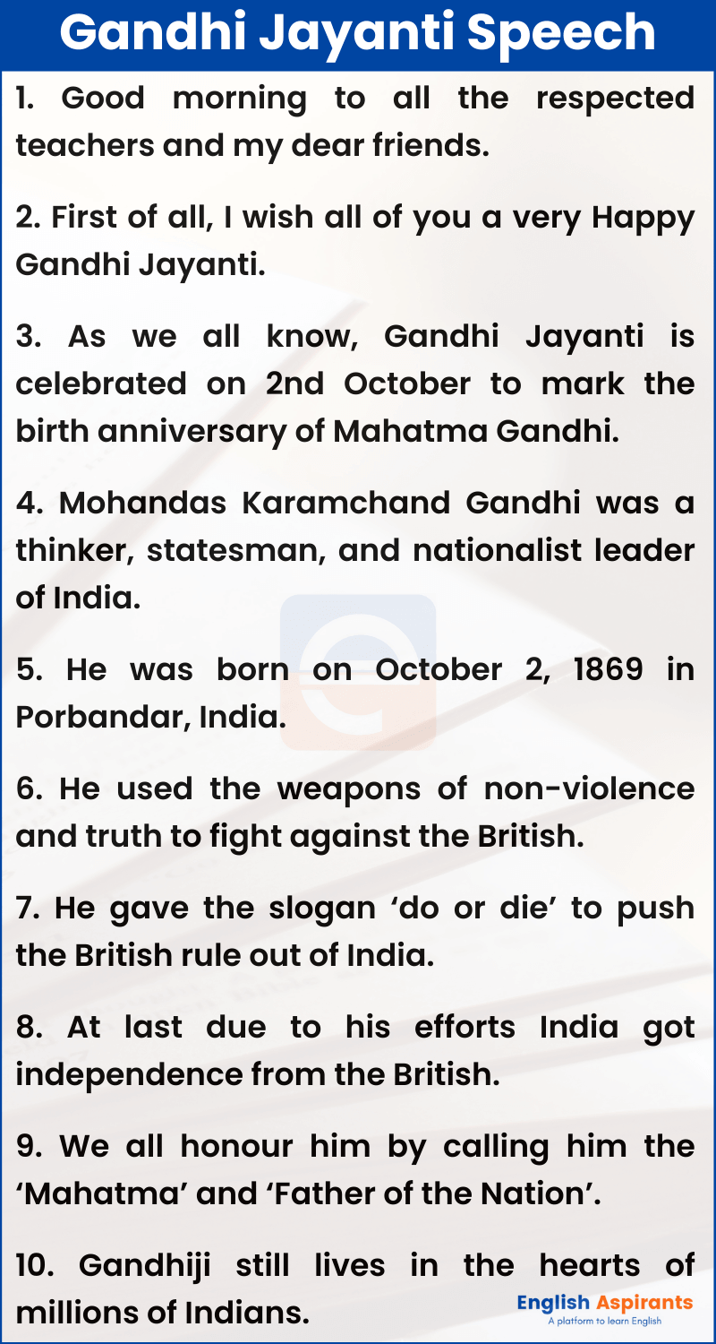 Gandhi Jayanti Speech 10 Lines
