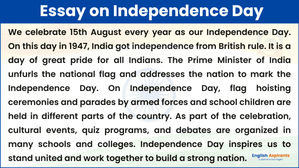 india independence day essay 100 words for class 4