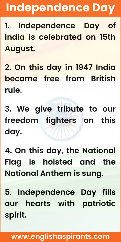5 Lines on Independence Day in English