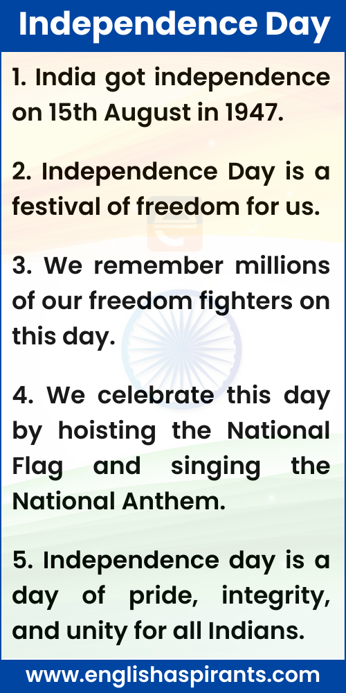 5 lines on Independence Day of India	