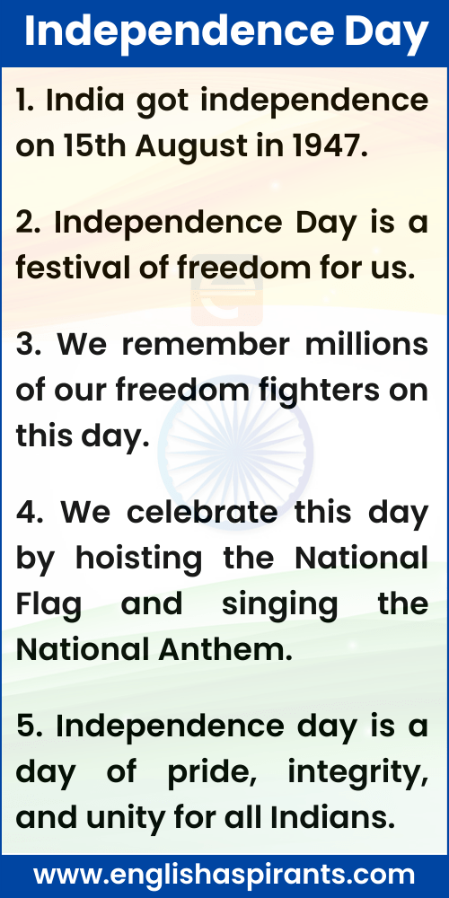 speech on independence day 5 lines