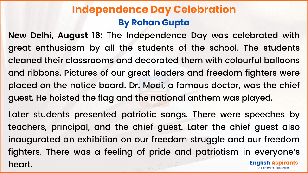 Report Writing On Independence Day Celebration 5 Examples 